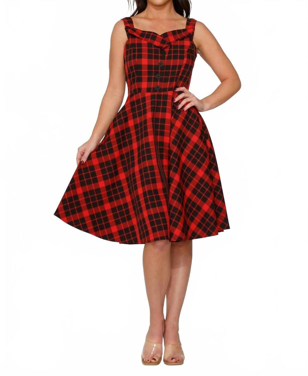 NEW ORCHID BLOOM midi sleeveless swing dress in red plaid